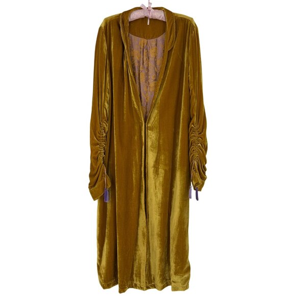 RARE Free People Golden Crushed Velvet Maxi Duster | Boho Cottagecore Whimsigoth - Picture 4 of 16